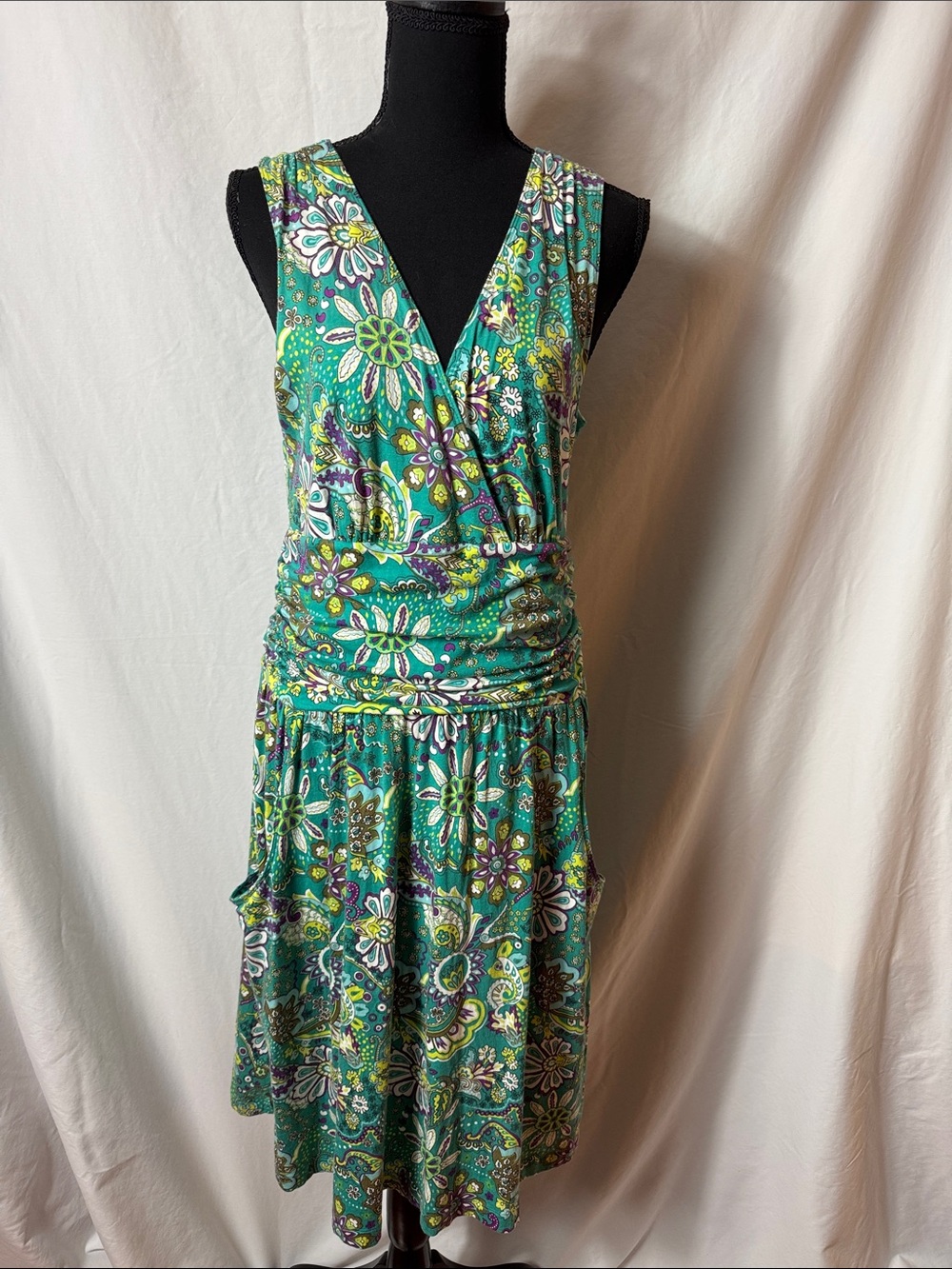 Athleta Teal Floral Sleeveless V-Neck Midi Dress